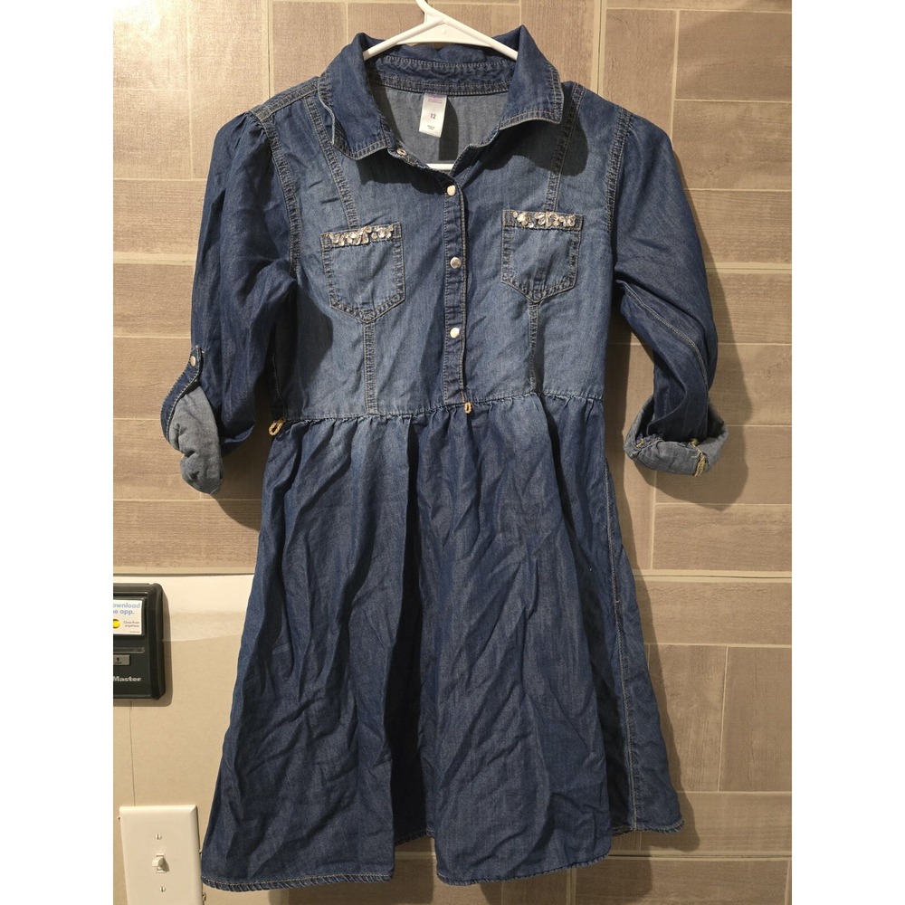 Justice Dress Girls Size 12 Blue Denim‎ Long Sleeve